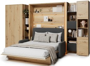Bed Concept - Komplet postelja v omari BC-13, vzglavje BC-33, kavč BC-35, 3xLED, omare BC-20, BC-24, BC-23, BC-08 - artisan, vzmetnica - 180x200 cm - artisan hrast/grafit