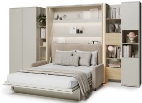Bed Concept - Komplet postelja v omari BC-13, vzglavje BC-33, kavč BC-35, 3xLED, omare BC-20, BC-24, BC-23, BC-08 - kašmir, vzmetnica - 180x200 cm - kašmir/bež