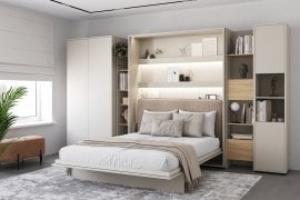 Komplet postelja v omari BC-12, vzglavje BC-17, 1xLED, omare BC-20, BC-24, BC-23, BC-08 - kašmir, vzmetnica - 160x200 cm - kašmir/bež