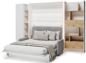 Bed Concept - Komplet postelja v omari BC-01, vzglavje BC-16, kavč BC-18, 3xLED, omare BC-21, BC-24, BC-22 - bele, vzmetnica - 140x200 cm - bel/siv