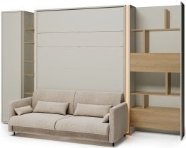 Bed Concept - Komplet postelja v omari BC-13, vzglavje BC-33, kavč BC-35, 3xLED, omare BC-21, BC-24, BC-22 - kašmir, vzmetnica - 180x200 cm - kašmir/bež