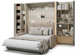 Bed Concept - Komplet postelja v omari BC-13, vzglavje BC-33, kavč BC-35, 3xLED, omare BC-21, BC-24, BC-22 - kašmir, vzmetnica - 180x200 cm - kašmir/bež