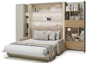 Bed Concept - Komplet postelja v omari BC-13, vzglavje BC-33, kavč BC-35, 3xLED, omare BC-21, BC-24, BC-22 - kašmir, vzmetnica - 180x200 cm - kašmir/bež