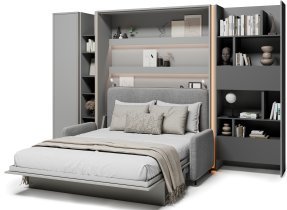 Bed Concept - Komplet postelja v omari BC-12, vzglavje BC-17, kavč BC-19, 3xLED, omare BC-21, BC-24, BC-22 - sive, vzmetnica - 160x200 cm - siv
