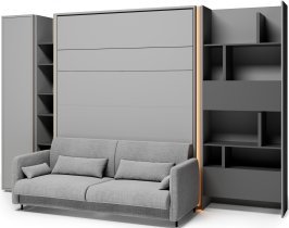 Bed Concept - Komplet postelja v omari BC-12, vzglavje BC-17, kavč BC-19, 3xLED, omare BC-21, BC-24, BC-22 - sive, vzmetnica - 160x200 cm - siv
