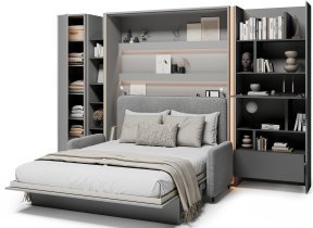 Bed Concept - Komplet postelja v omari BC-12, vzglavje BC-17, kavč BC-19, 3xLED, omare BC-21, BC-24, BC-22 - sive, vzmetnica - 160x200 cm - siv