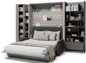 Bed Concept - Komplet postelja v omari BC-13, vzglavje BC-33, kavč BC-35, 3xLED, omare BC-21, BC-24, BC-22 - sive, vzmetnica - 180x200 cm - siv/grafit