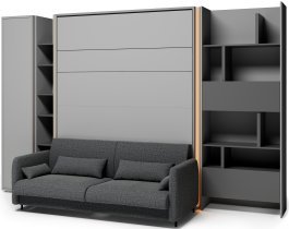Bed Concept - Komplet postelja v omari BC-13, vzglavje BC-33, kavč BC-35, 3xLED, omare BC-21, BC-24, BC-22 - sive, vzmetnica - 180x200 cm - siv/grafit