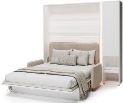 Bed Concept - Komplet postelja v omari BC-01, vzglavje BC-16, kavč BC-18, 3xLED, omare BC-07, vzmetnica - 140x200 cm - bel/bež