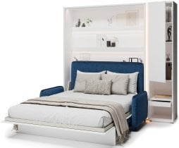 Bed Concept - Komplet postelja v omari BC-12, vzglavje BC-17, kavč BC-19, 3xLED, omare BC-07, vzmetnica - 160x200 cm - bel/moder