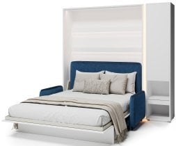 Bed Concept - Komplet postelja v omari BC-12, vzglavje BC-17, kavč BC-19, 3xLED, omare BC-07, vzmetnica - 160x200 cm - bel/moder
