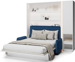 Bed Concept - Komplet postelja v omari BC-12, vzglavje BC-17, kavč BC-19, 3xLED, omare BC-07, vzmetnica - 160x200 cm - bel/moder