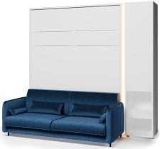 Bed Concept - Komplet postelja v omari BC-12, vzglavje BC-17, kavč BC-19, 3xLED, omare BC-07, vzmetnica - 160x200 cm - bel/moder