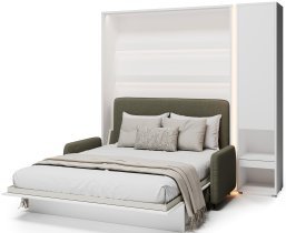 Bed Concept - Komplet postelja v omari BC-12, vzglavje BC-17, kavč BC-19, 3xLED, omare BC-07, vzmetnica - 160x200 cm - bel/zelen