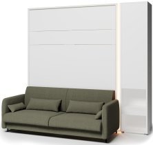Bed Concept - Komplet postelja v omari BC-12, vzglavje BC-17, kavč BC-19, 3xLED, omare BC-07, vzmetnica - 160x200 cm - bel/zelen