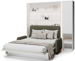 Bed Concept - Komplet postelja v omari BC-12, vzglavje BC-17, kavč BC-19, 3xLED, omare BC-07, vzmetnica - 160x200 cm - bel/zelen