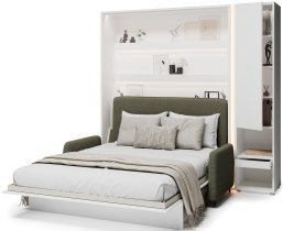 Bed Concept - Komplet postelja v omari BC-12, vzglavje BC-17, kavč BC-19, 3xLED, omare BC-07, vzmetnica - 160x200 cm - bel/zelen