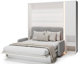 Bed Concept - Komplet postelja v omari BC-13, vzglavje BC-33, kavč BC-35, 3xLED, omare BC-07, vzmetnica - 180x200 cm - bel/siv
