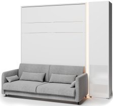 Bed Concept - Komplet postelja v omari BC-13, vzglavje BC-33, kavč BC-35, 3xLED, omare BC-07, vzmetnica - 180x200 cm - bel/siv