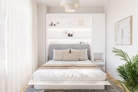 Komplet postelja v omari BC-13, vzglavje BC-33, 1xLED, omare BC-07, vzmetnica - 180x200 cm - bel/siv