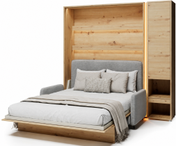 Bed Concept - Komplet postelja v omari BC-12, vzglavje BC-17, kavč BC-19, 3xLED, omare BC-07, vzmetnica - 160x200 cm - artisan hrast/siv
