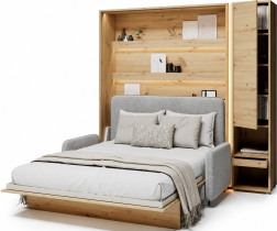 Bed Concept - Komplet postelja v omari BC-12, vzglavje BC-17, kavč BC-19, 3xLED, omare BC-07, vzmetnica - 160x200 cm - artisan hrast/siv
