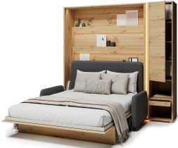 Bed Concept - Komplet postelja v omari BC-12, vzglavje BC-17, kavč BC-19, 3xLED, omare BC-07, vzmetnica - 160x200 cm - artisan hrast/grafit