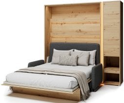 Bed Concept - Komplet postelja v omari BC-12, vzglavje BC-17, kavč BC-19, 3xLED, omare BC-07, vzmetnica - 160x200 cm - artisan hrast/grafit
