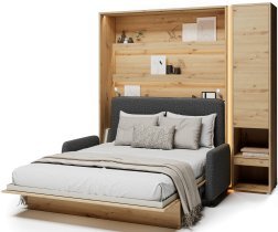 Bed Concept - Komplet postelja v omari BC-12, vzglavje BC-17, kavč BC-19, 3xLED, omare BC-07, vzmetnica - 160x200 cm - artisan hrast/grafit