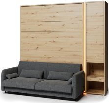 Bed Concept - Komplet postelja v omari BC-12, vzglavje BC-17, kavč BC-19, 3xLED, omare BC-07, vzmetnica - 160x200 cm - artisan hrast/grafit