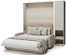 Bed Concept - Komplet postelja v omari BC-13, vzglavje BC-33, kavč BC-35, 3xLED, omare BC-07, vzmetnica - 180x200 cm - kašmir/bež