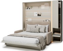 Bed Concept - Komplet postelja v omari BC-13, vzglavje BC-33, kavč BC-35, 3xLED, omare BC-07, vzmetnica - 180x200 cm - kašmir/bež