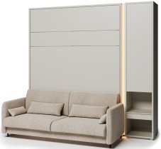 Bed Concept - Komplet postelja v omari BC-13, vzglavje BC-33, kavč BC-35, 3xLED, omare BC-07, vzmetnica - 180x200 cm - kašmir/bež