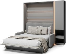 Bed Concept - Komplet postelja v omari BC-01, vzglavje BC-16, kavč BC-18, 3xLED, omare BC-07, vzmetnica - 140x200 cm - siv