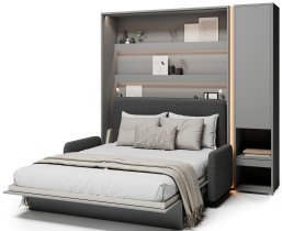 Bed Concept - Komplet postelja v omari BC-12, vzglavje BC-17, kavč BC-19, 3xLED, omare BC-07, vzmetnica - 160x200 cm - siv/grafit