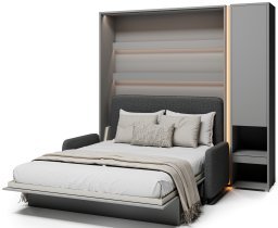 Bed Concept - Komplet postelja v omari BC-12, vzglavje BC-17, kavč BC-19, 3xLED, omare BC-07, vzmetnica - 160x200 cm - siv/grafit
