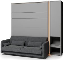 Bed Concept - Komplet postelja v omari BC-12, vzglavje BC-17, kavč BC-19, 3xLED, omare BC-07, vzmetnica - 160x200 cm - siv/grafit