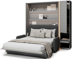 Bed Concept - Komplet postelja v omari BC-12, vzglavje BC-17, kavč BC-19, 3xLED, omare BC-07, vzmetnica - 160x200 cm - siv/grafit
