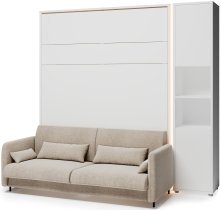 Bed Concept - Komplet postelja v omari BC-12, vzglavje BC-17, kavč BC-19, 3xLED, omare BC-08, vzmetnica - 160x200 cm - bel/bež