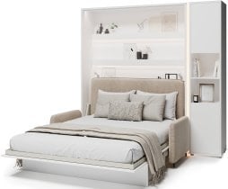 Bed Concept - Komplet postelja v omari BC-12, vzglavje BC-17, kavč BC-19, 3xLED, omare BC-08, vzmetnica - 160x200 cm - bel/bež