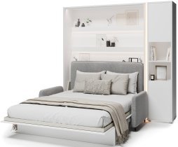Bed Concept - Komplet postelja v omari BC-12, vzglavje BC-17, kavč BC-19, 3xLED, omare BC-08, vzmetnica - 160x200 cm - bel/siv