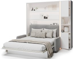 Bed Concept - Komplet postelja v omari BC-12, vzglavje BC-17, kavč BC-19, 3xLED, omare BC-08, vzmetnica - 160x200 cm - bel/siv