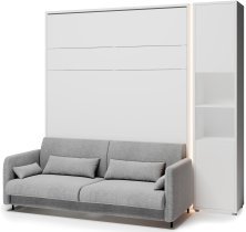 Bed Concept - Komplet postelja v omari BC-12, vzglavje BC-17, kavč BC-19, 3xLED, omare BC-08, vzmetnica - 160x200 cm - bel/siv