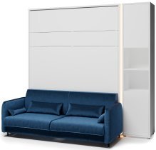 Bed Concept - Komplet postelja v omari BC-01, vzglavje BC-16, kavč BC-18, 3xLED, omare BC-08, vzmetnica - 140x200 cm - bel/moder