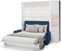 Bed Concept - Komplet postelja v omari BC-01, vzglavje BC-16, kavč BC-18, 3xLED, omare BC-08, vzmetnica - 140x200 cm - bel/moder