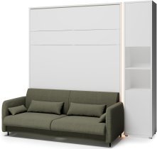 Bed Concept - Komplet postelja v omari BC-01, vzglavje BC-16, kavč BC-18, 3xLED, omare BC-08, vzmetnica - 140x200 cm - bel/zelen