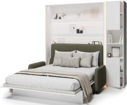 Bed Concept - Komplet postelja v omari BC-01, vzglavje BC-16, kavč BC-18, 3xLED, omare BC-08, vzmetnica - 140x200 cm - bel/zelen