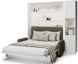 Bed Concept - Komplet postelja v omari BC-01, vzglavje BC-16, kavč BC-18, 3xLED, omare BC-08, vzmetnica - 140x200 cm - bel/zelen
