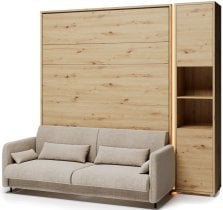 Bed Concept - Komplet postelja v omari BC-12, vzglavje BC-17, kavč BC-19, 3xLED, omare BC-08, vzmetnica - 160x200 cm - artisan hrast/bež