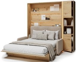 Bed Concept - Komplet postelja v omari BC-12, vzglavje BC-17, kavč BC-19, 3xLED, omare BC-08, vzmetnica - 160x200 cm - artisan hrast/bež